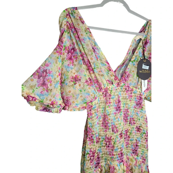 byTiMo FLORAL SMOCKED CHIFFON DRESS IN SUMMER FLOWERS Size XS NWT - Picture 4 of 8